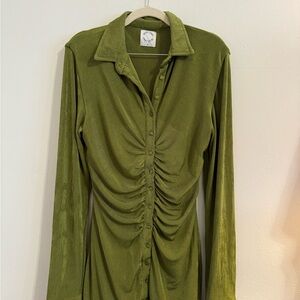 With Jean Olive Button-Down Ruched Top